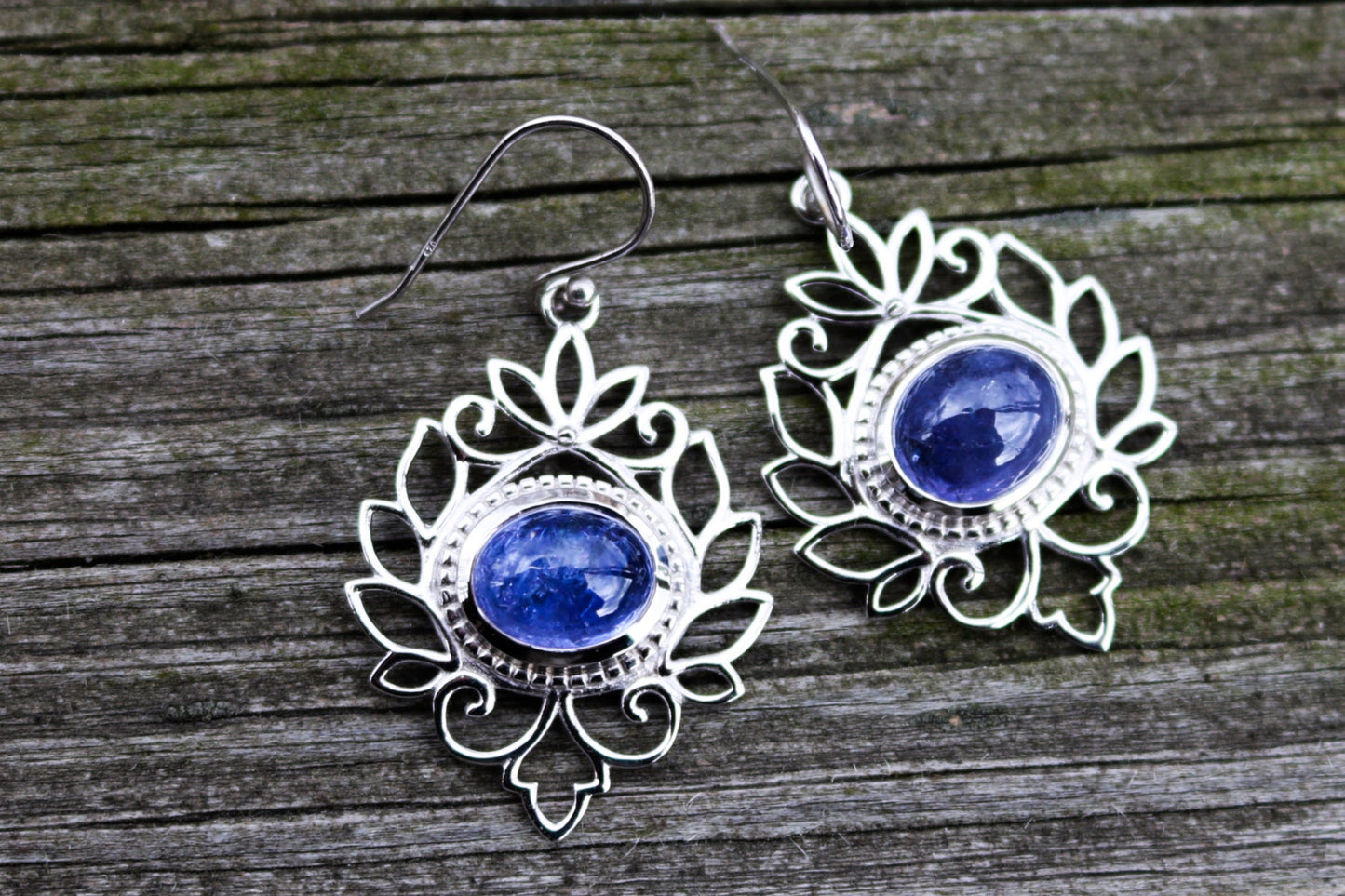 Tanzanite Earrings Dangling Blue Jewelry 1.8" 925 Silver