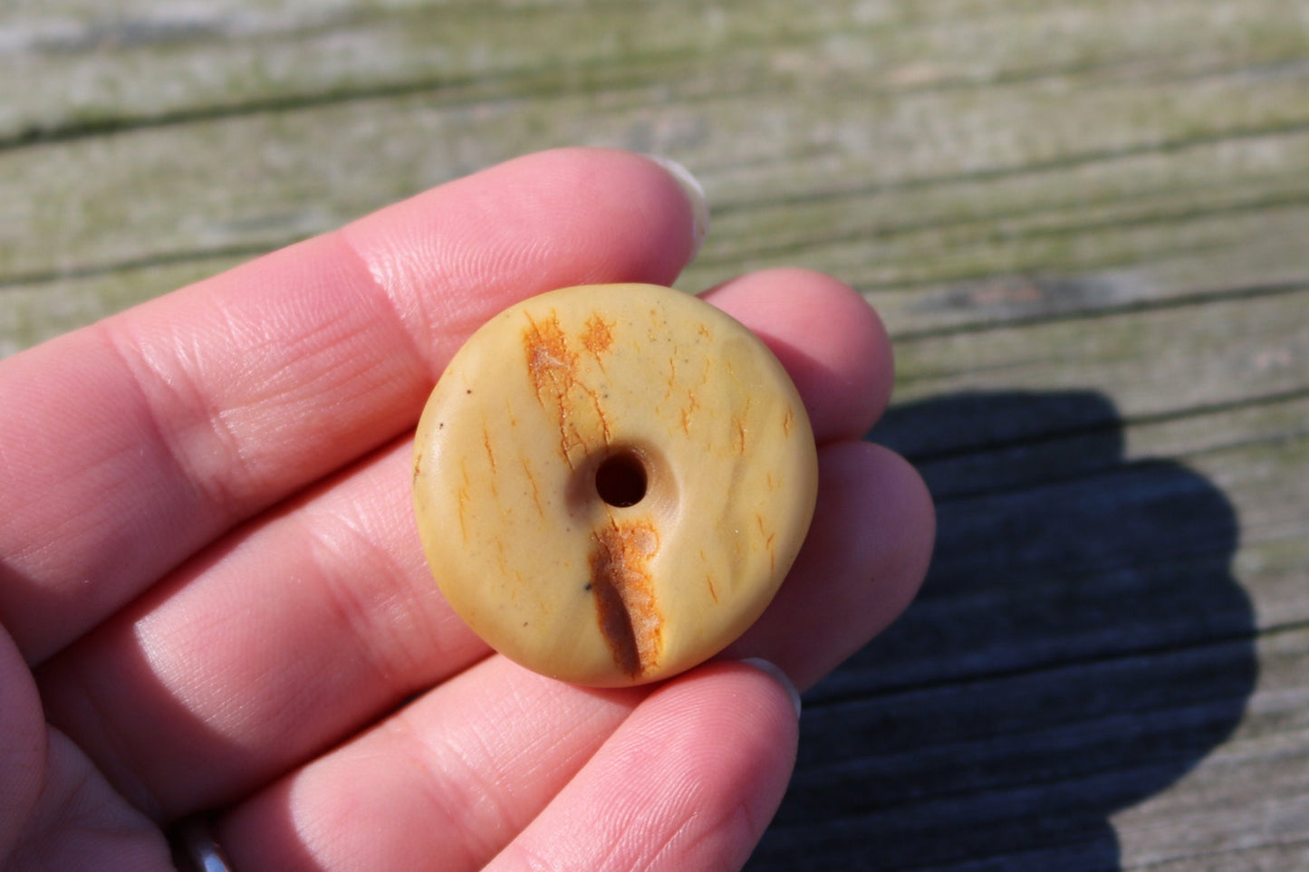 Baltic Amber Donut Pendant Raw Butterscotch Hand Carved Unisex 1.2" 5.2 gram