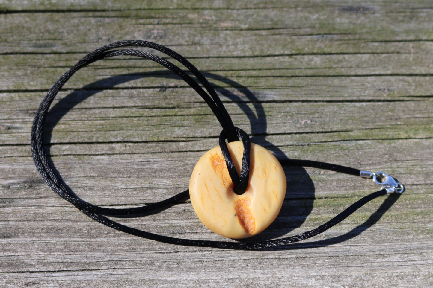 Baltic Amber Donut Pendant Raw Butterscotch Hand Carved Unisex 1.2" 5.2 gram