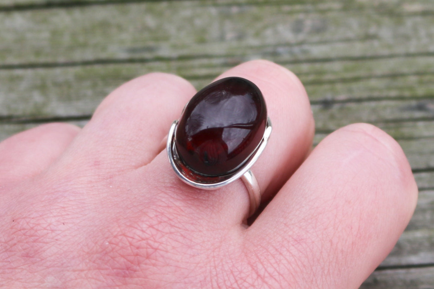 Baltic Amber Cherry Ring Adjustable Natural Jewelry 925 Silver 8.2 gram