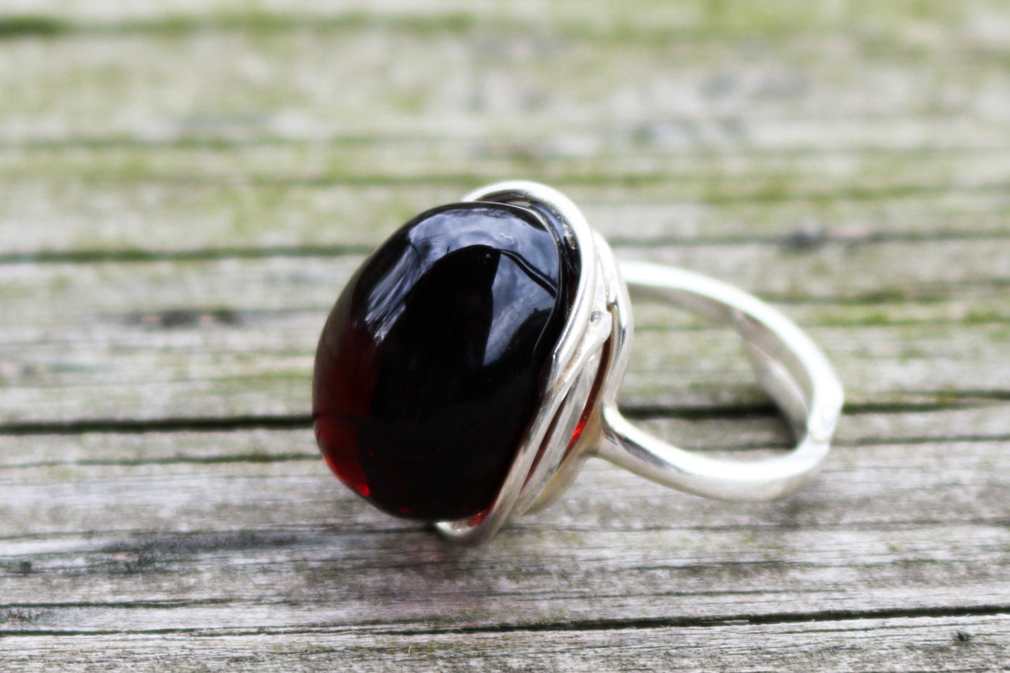 Baltic Amber Cherry Ring Adjustable Natural Jewelry 925 Silver 8.2 gram