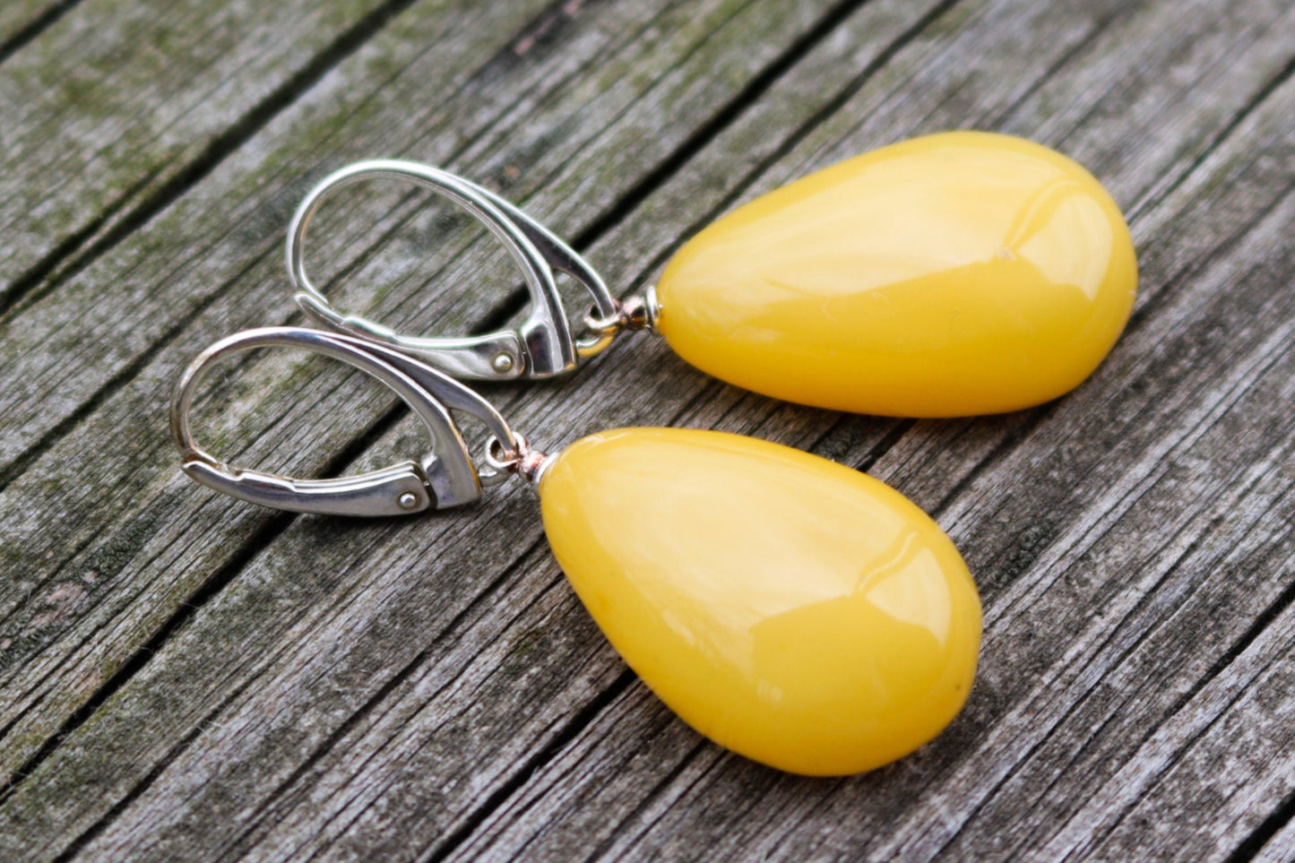 Baltic Amber Earrings Butterscotch Natural Untreated 1.75" 5.8 gram 925 Silver