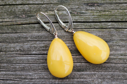 Baltic Amber Earrings Butterscotch Natural Untreated 1.75" 5.8 gram 925 Silver