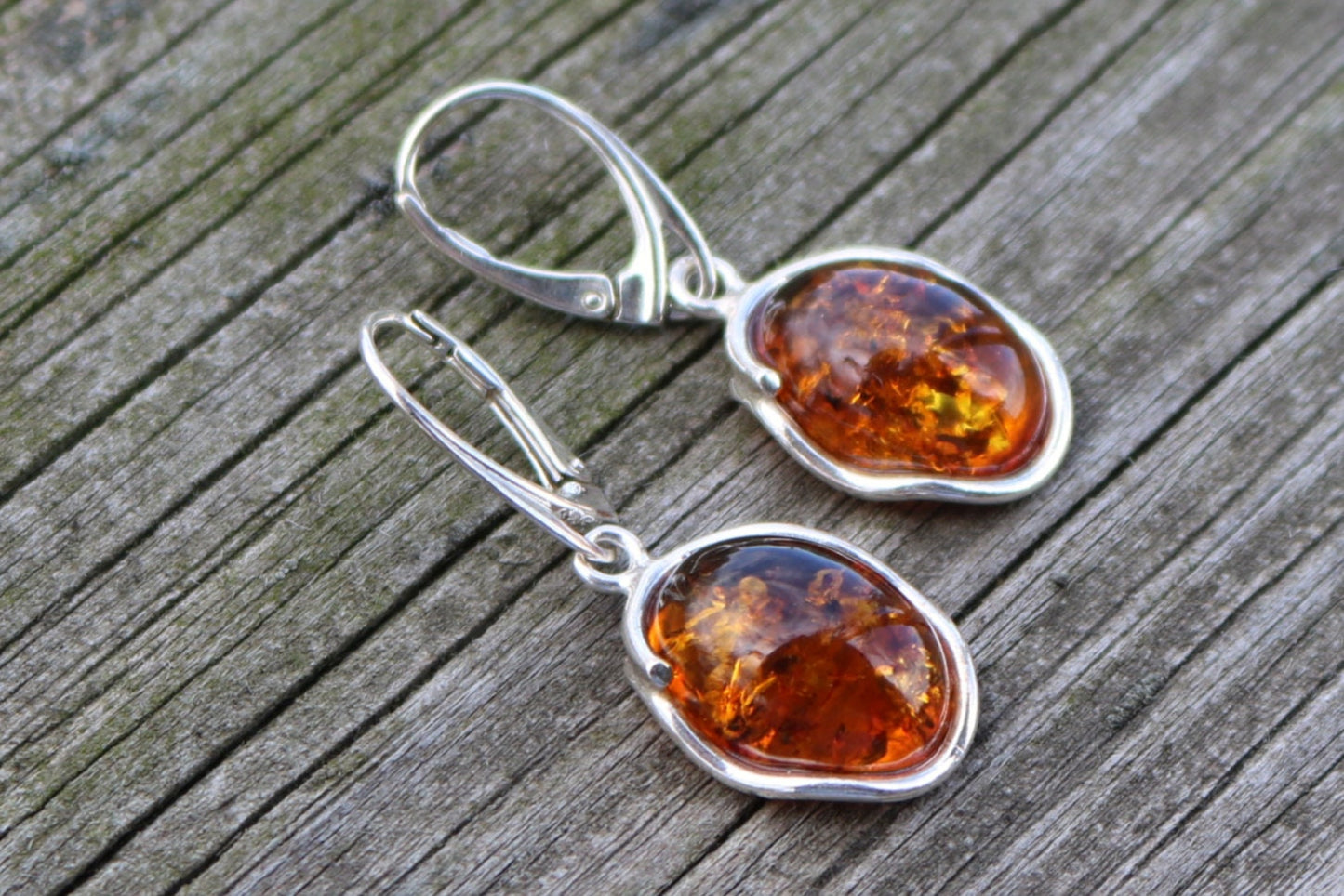 Baltic Amber Earrings Honey Sparkling Natural Jewelry 1.52" 4.4 gram 925 silver