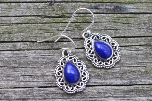 Lapis Lazuli Earrings Blue 925 Silver 1.2″ 4.7 gram