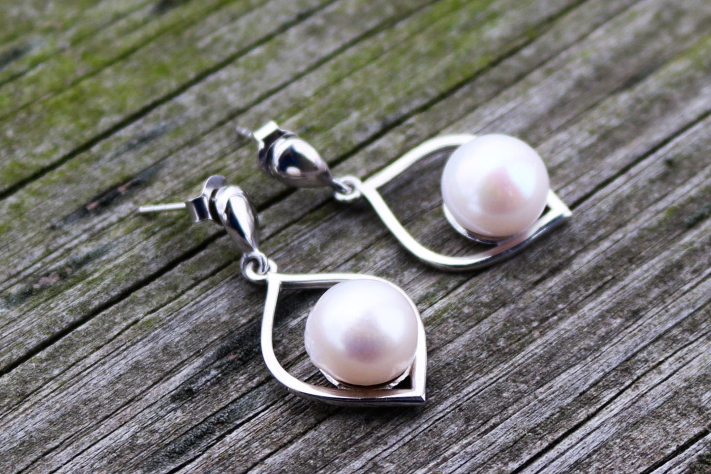 Fresh Water Pearl Earrings Stud Silver Jewelry 1.36" 6.7 gram