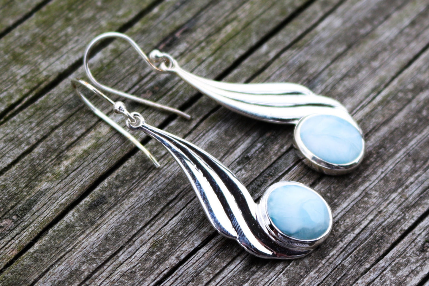 Larimar Earrings Dominican Dangle Blue Ocean Summer 1.9" 6.1 gram 925 Silver