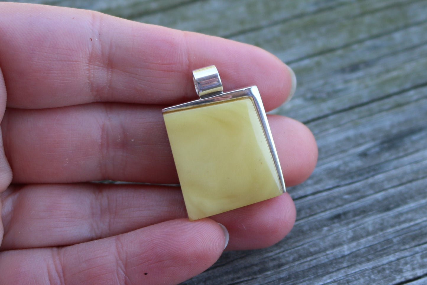 Baltic Amber Pendant Butterscotch Rectangle Natural Untreated Unisex Jewelry 1.2" 10 gram 925 Silver