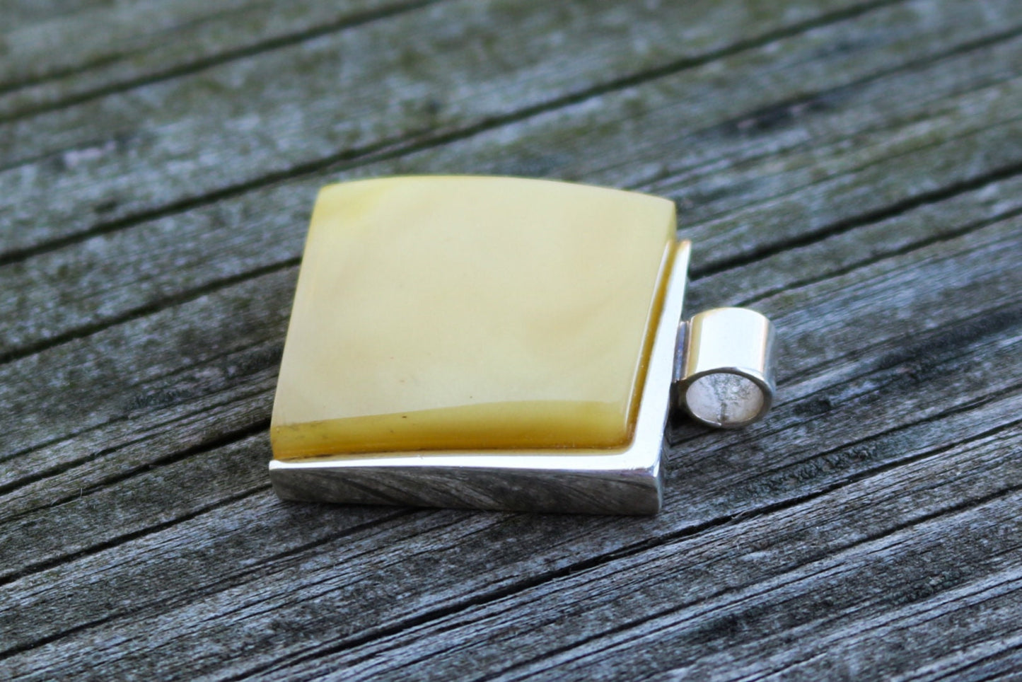 Baltic Amber Pendant Butterscotch Rectangle Natural Untreated Unisex Jewelry 1.2" 10 gram 925 Silver