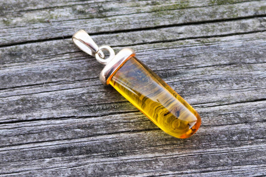 Baltic Amber Pendant with Fossil Insects Yellow Natural Untreated 1.47" 2.7 gram 925 Silveer