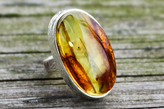 Baltic Amber Ring Yellow Oval Adjustable Untreated Natural Jewelry 925 Silver 14.7 gram