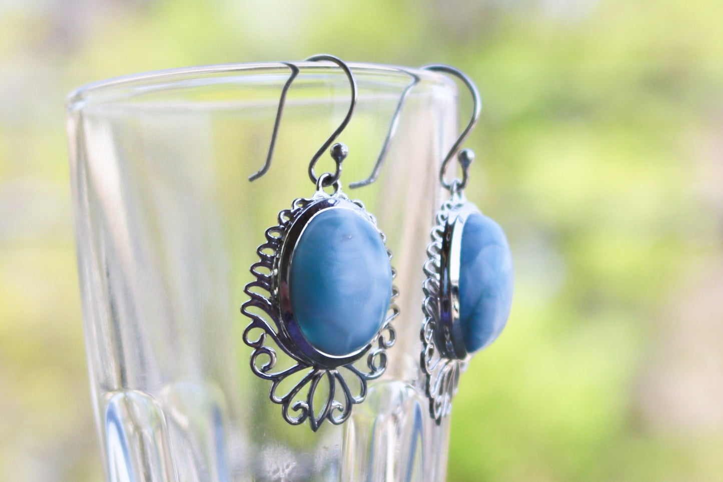 Larimar Earrings Dominican Dangle Blue Ocean Summer 1.6" 9 gram 925 Silver