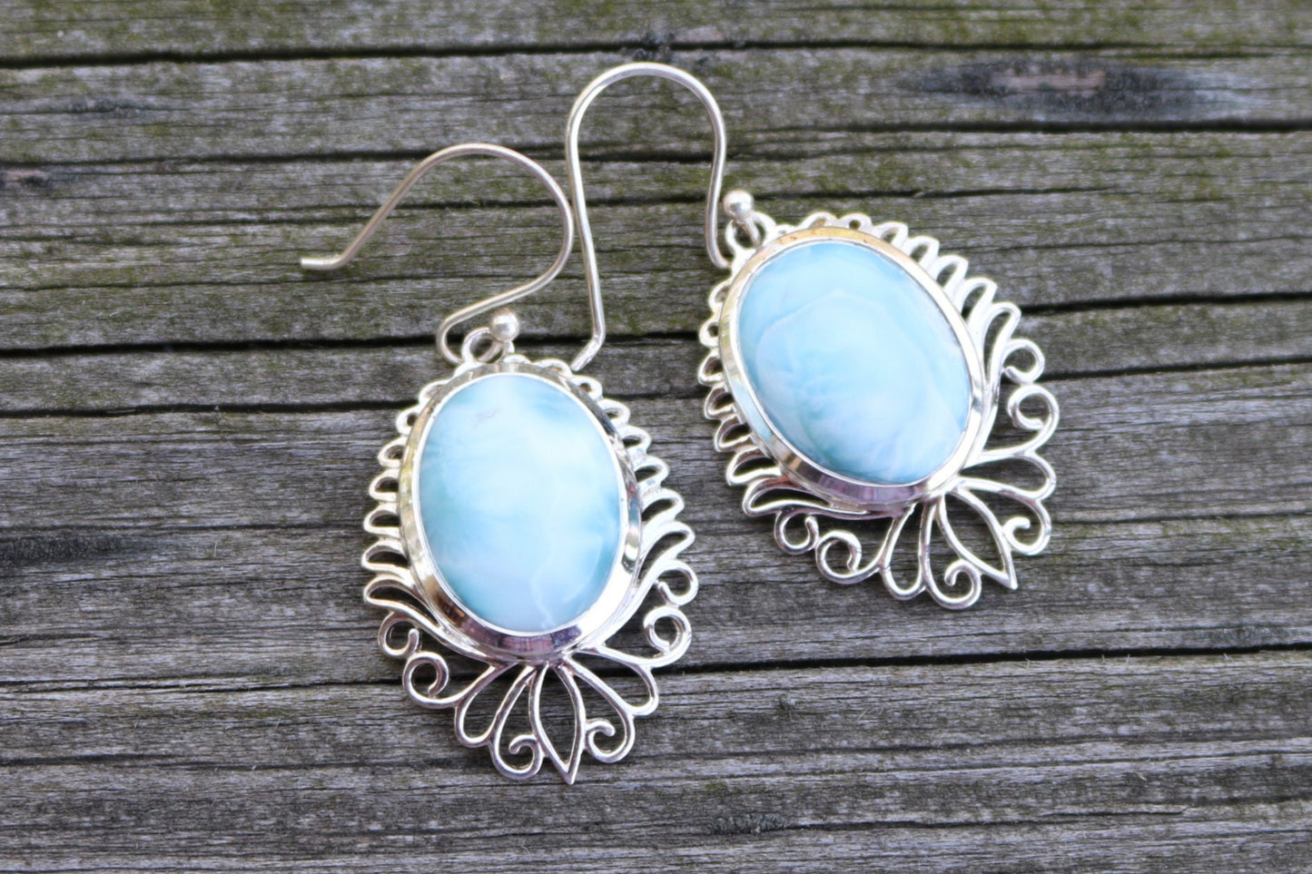 Larimar Earrings Dominican Dangle Blue Ocean Summer 1.6" 9 gram 925 Silver