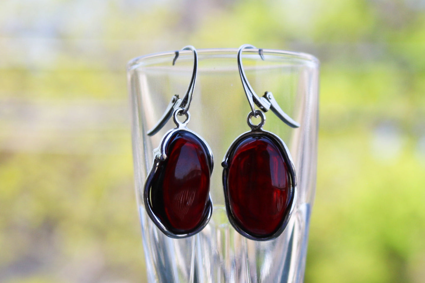 Baltic Amber Earrings Cherry Oval Natural 1.76" 6.8 gram