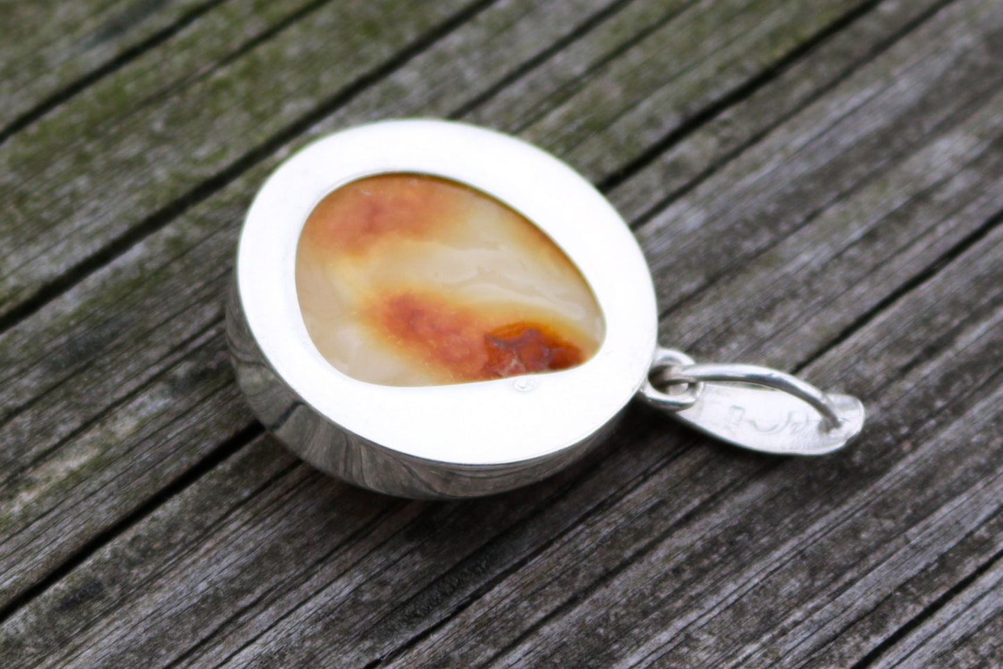 Baltic Amber Pendant Butterscotch Round Natural Unisex Jewelry 1.85" 13.1 gram 925 Silver