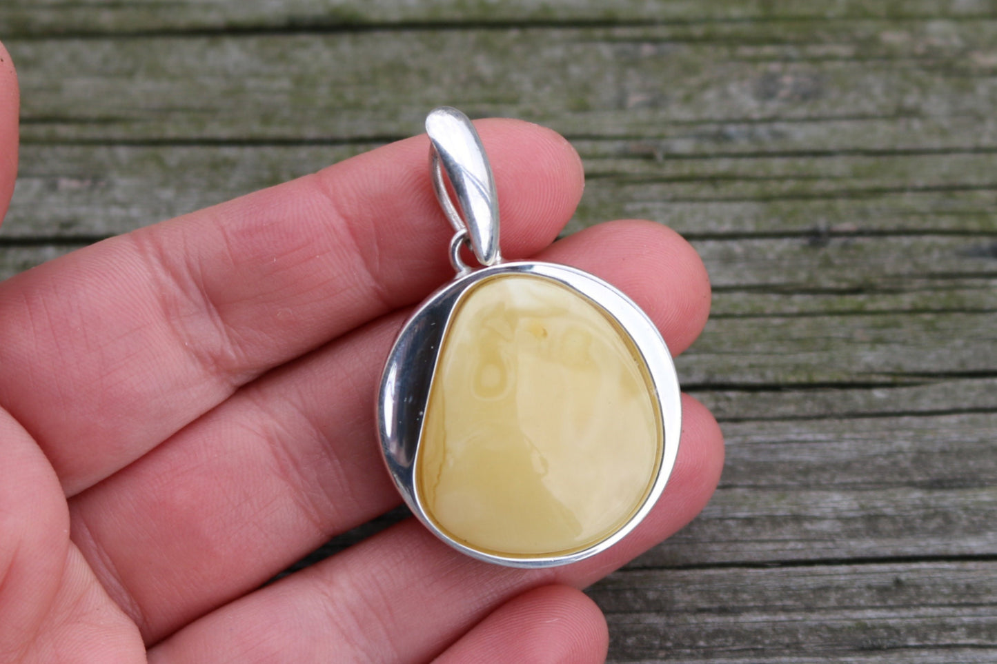 Baltic Amber Pendant Butterscotch Round Natural Unisex Jewelry 1.85" 13.1 gram 925 Silver