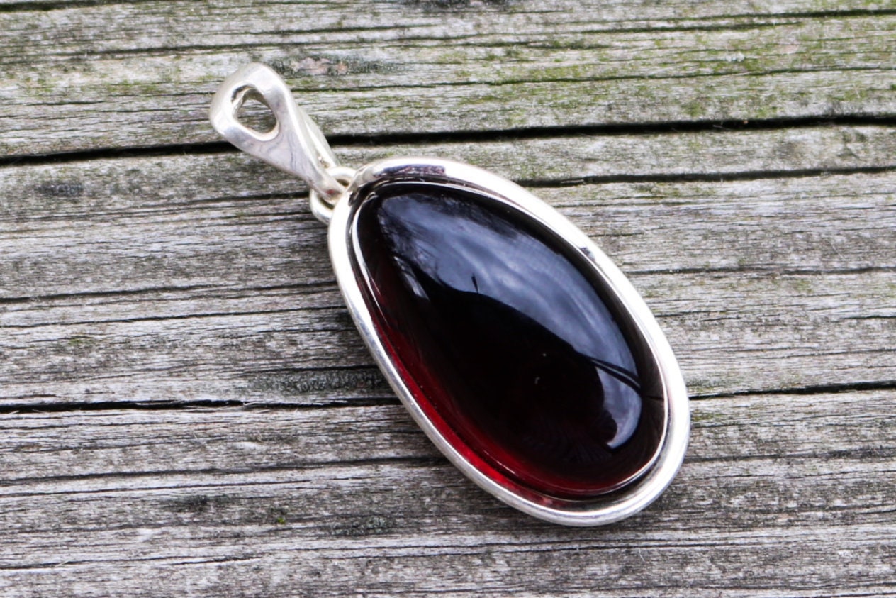 Baltic Amber Cherry Pendant Natural Unisex Untreated 1.77" 9.5 gram 925 Silver