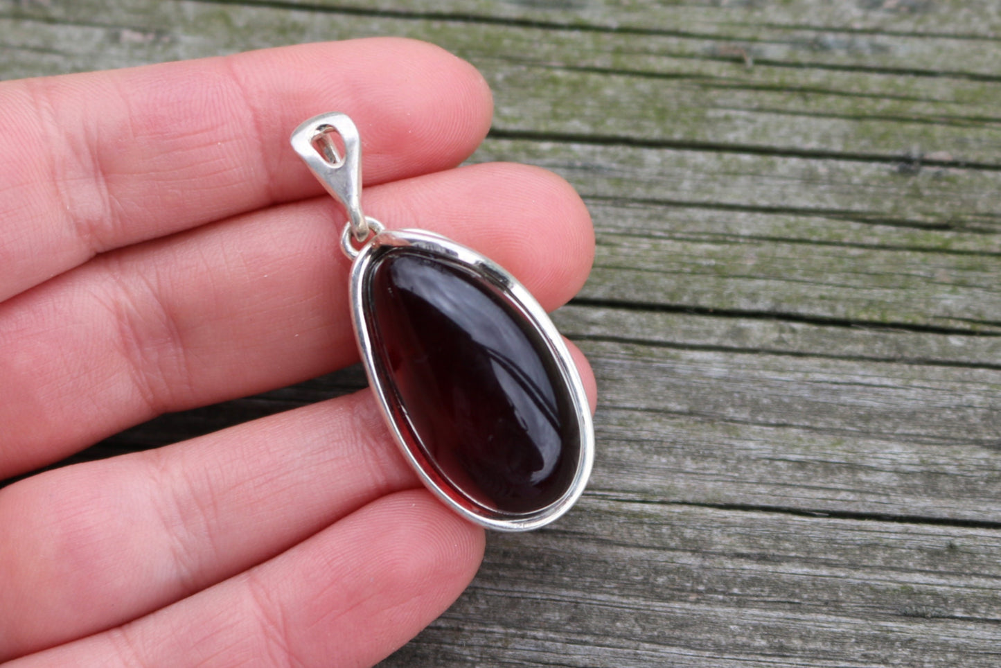 Baltic Amber Cherry Pendant Natural Unisex Untreated 1.77" 9.5 gram 925 Silver