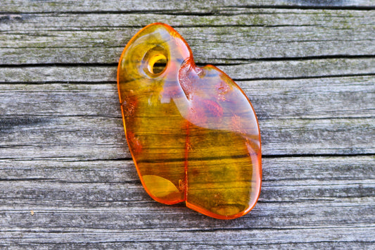 Baltic Amber Pendant Honey Pierced Natural Unisex Jewelry 1.8" 4.6 gram 925 Silver