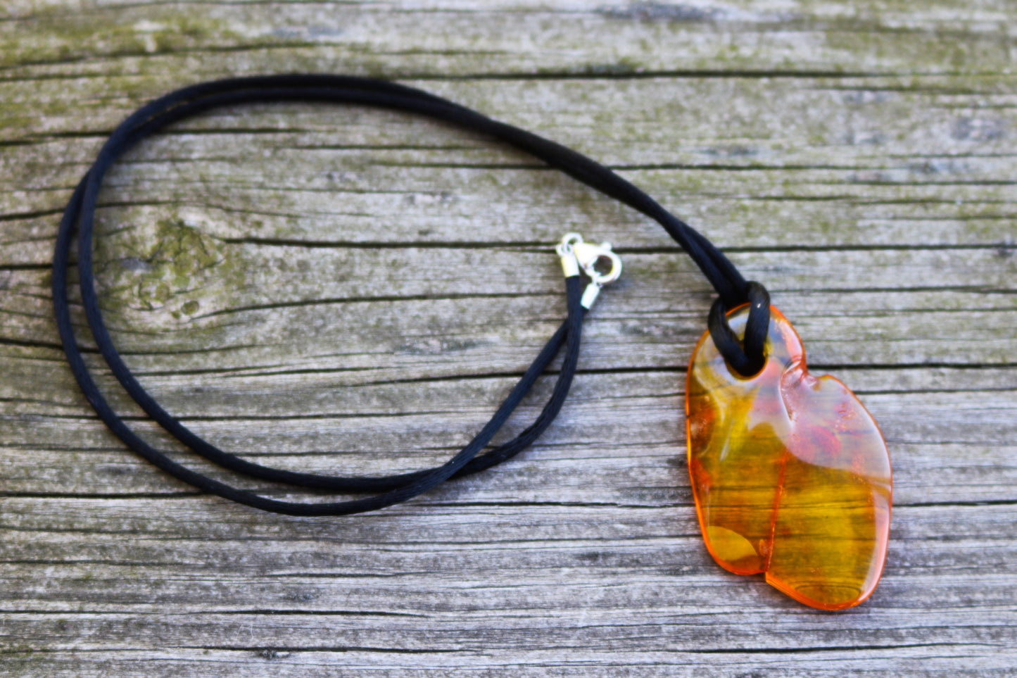 Baltic Amber Pendant Honey Pierced Natural Unisex Jewelry 1.8" 4.6 gram 925 Silver