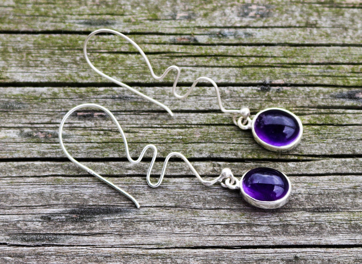 Amethyst Earrings Dangling Oval Long Wire Purple Jewelry 2.1" 925 Silver