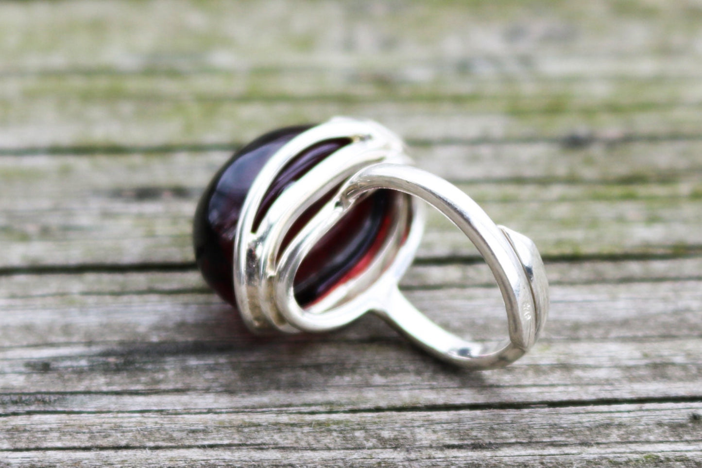 Baltic Amber Cherry Ring Adjustable Natural Jewelry 925 Silver 8.2 gram