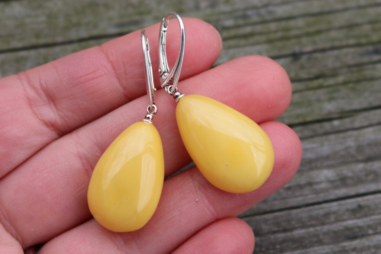 Baltic Amber Earrings Butterscotch Natural Untreated 1.75" 5.8 gram 925 Silver