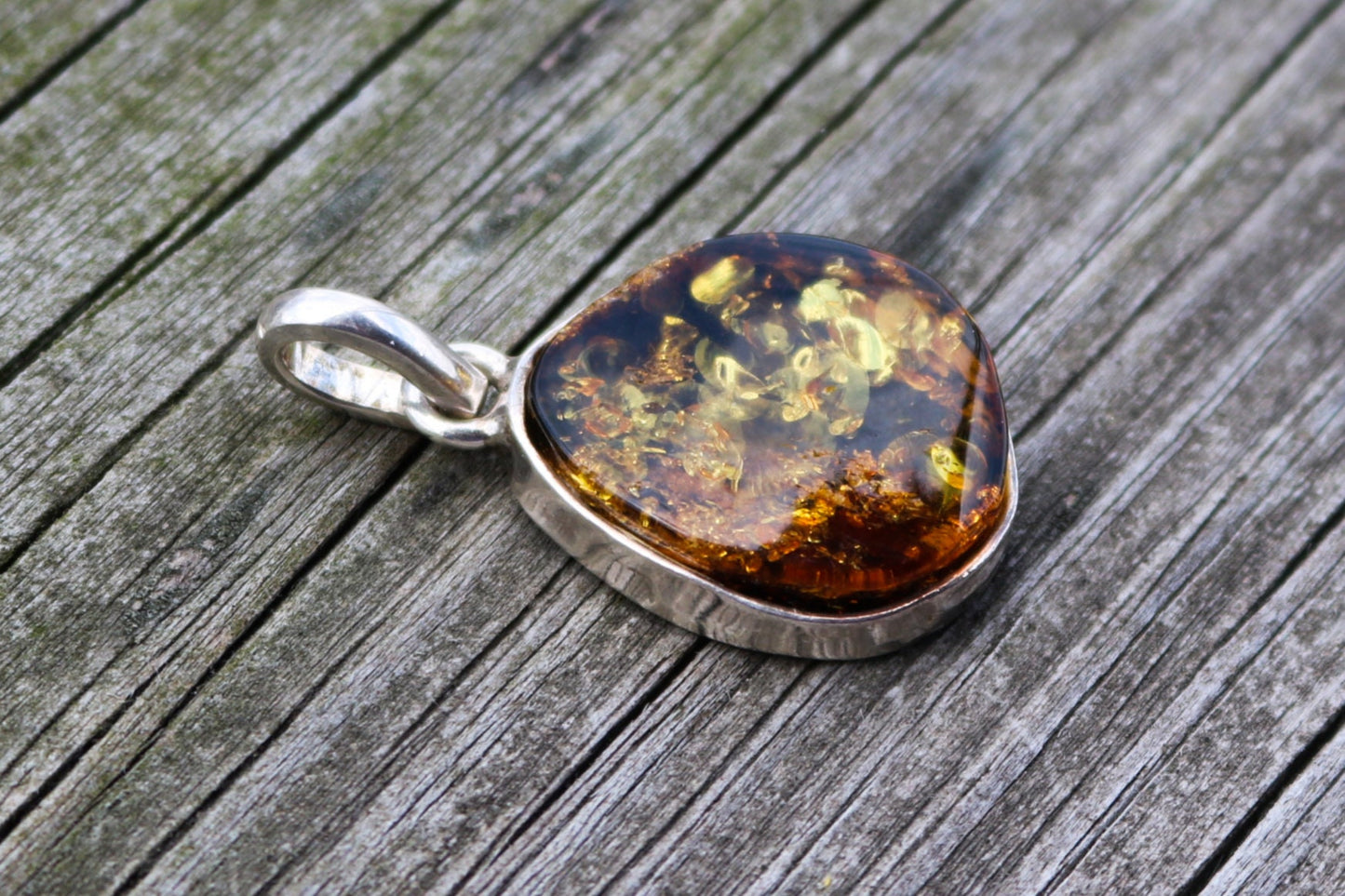 Baltic Amber Pendant Green Sparkling Unisex Jewelry 1.7" 9 gram 925 Silver