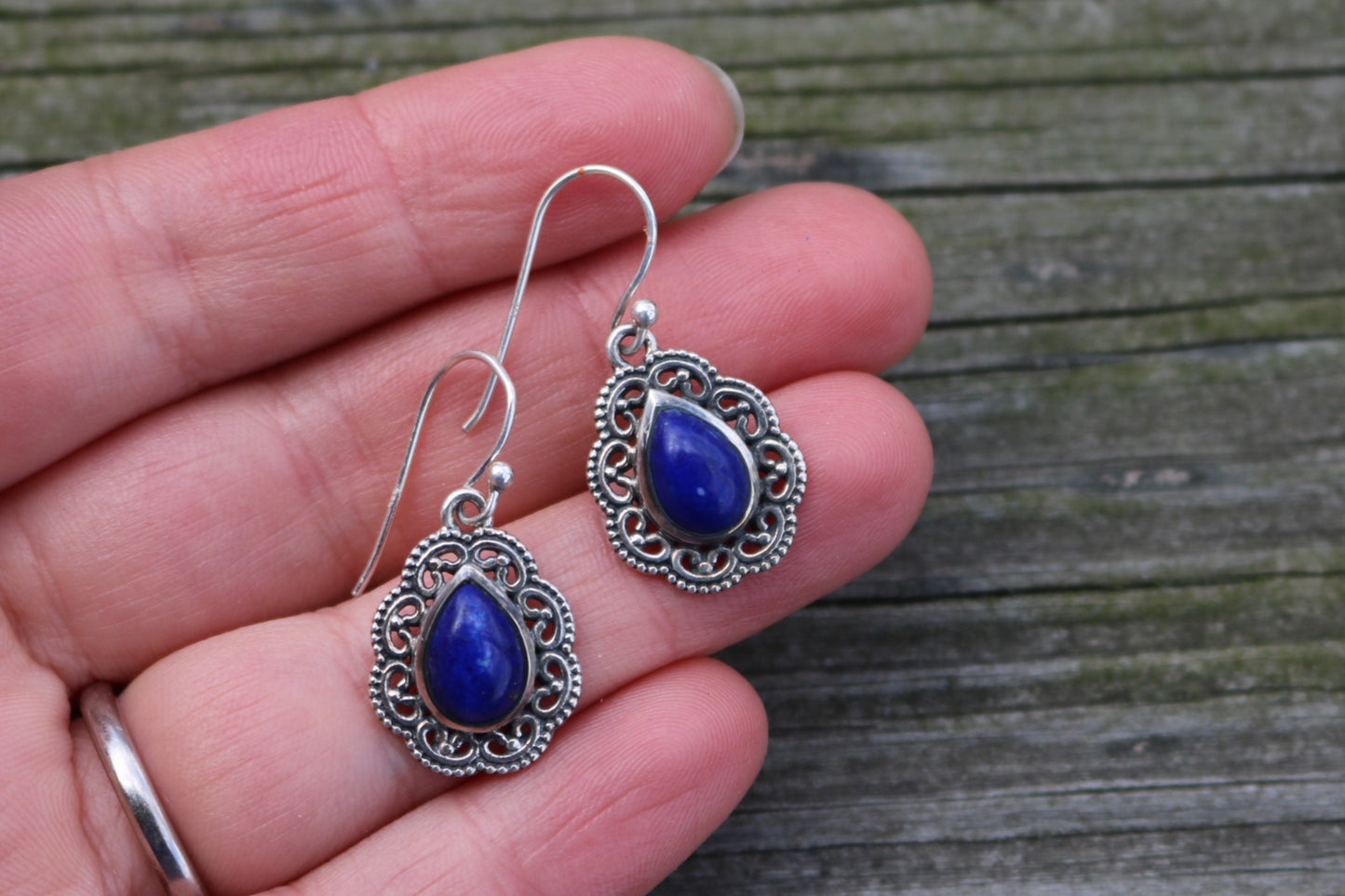 Lapis Lazuli Earrings Blue 925 Silver 1.2″ 4.7 gram