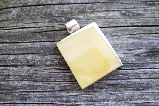 Baltic Amber Pendant Butterscotch Rectangle Natural Untreated Unisex Jewelry 1.2" 10 gram 925 Silver