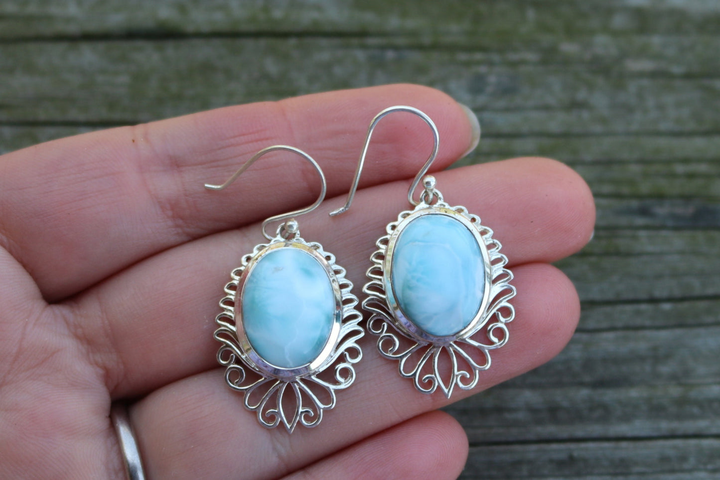 Larimar Earrings Dominican Dangle Blue Ocean Summer 1.6" 9 gram 925 Silver