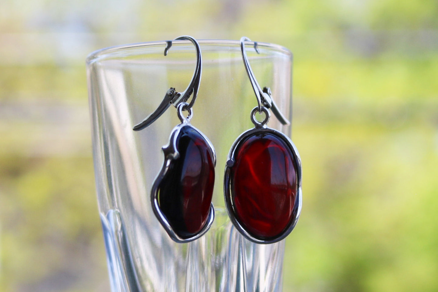 Baltic Amber Earrings Cherry Oval Natural 1.76" 6.8 gram