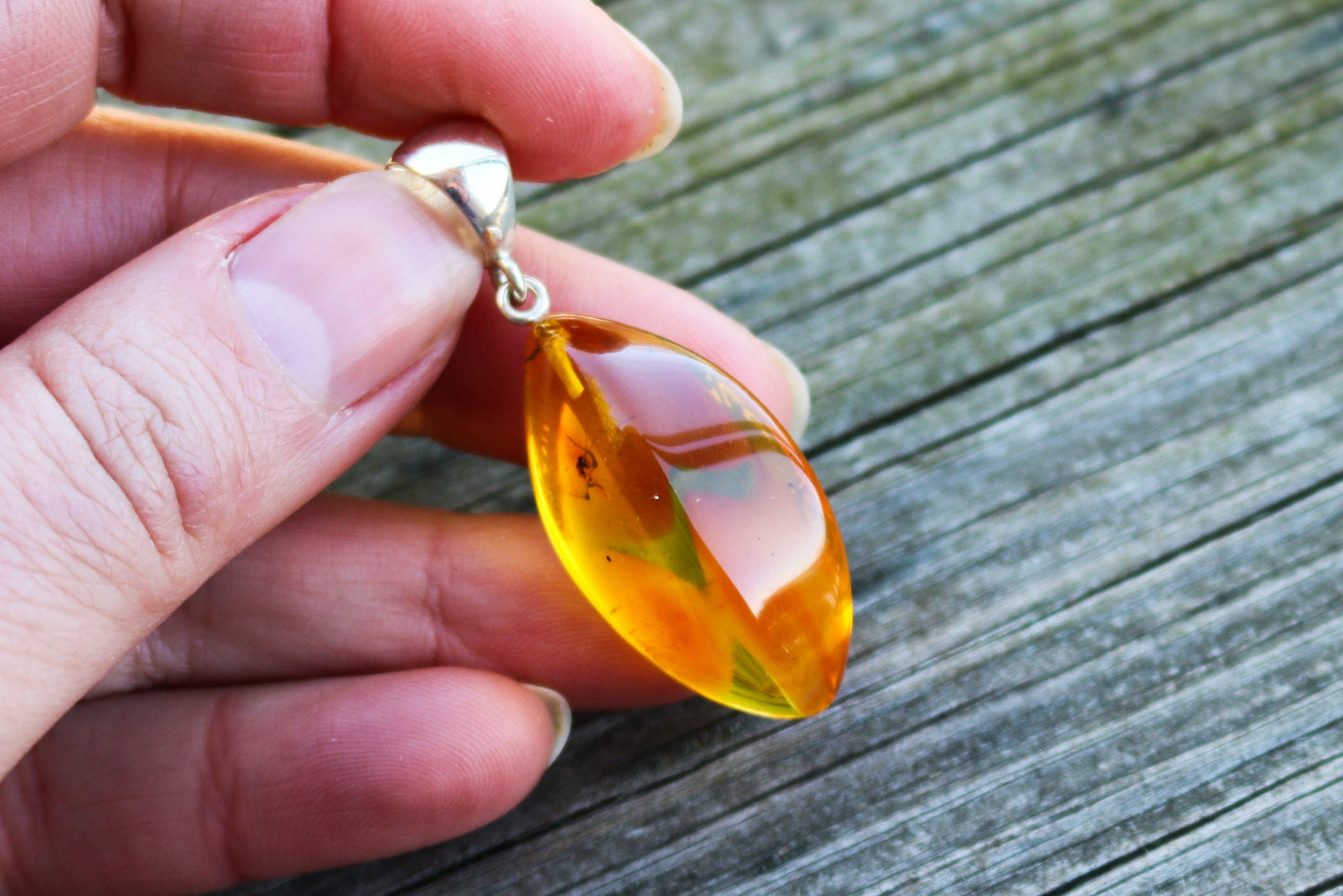 Baltic Amber Pendant Fossil Insect Faceted Natural Yellow Untreated 1.94" 5.5 gram