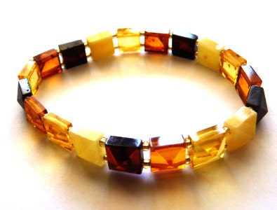 Baltic Amber Bracelet Multicolor Faceted "Diamond Cut" Natural Jewelry 7.5"