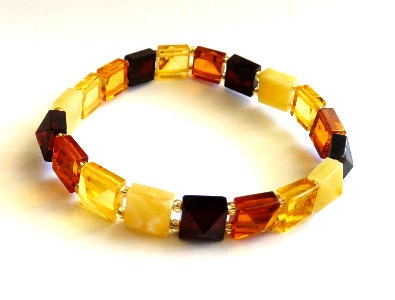 Baltic Amber Bracelet Multicolor Faceted "Diamond Cut" Natural Jewelry 7.5"