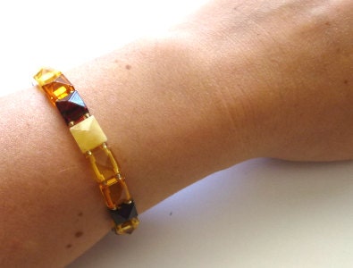 Baltic Amber Bracelet Multicolor Faceted "Diamond Cut" Natural Jewelry 7.5"