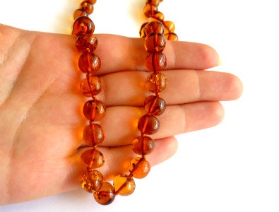 Baltic Amber Necklace Cognac Ball Beads Natural Jewelry 20.5" 28.1 gram