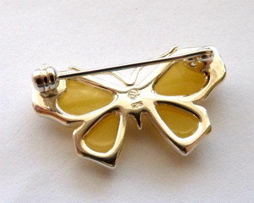 Baltic Amber Butterfly Pin Brooch Butterscotch 925 Silver