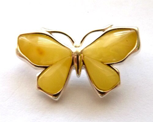 Baltic Amber Butterfly Pin Brooch Butterscotch 925 Silver