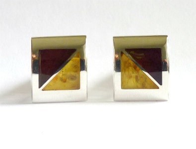 Baltic Amber Cufflinks Mosaic Unisex Multicolor Jewelry 925 silver