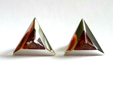 Baltic Amber Jewelry Cuff Links Triangle Unisex Cognac Geometric Natural 925 silver