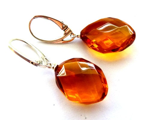 Baltic Amber Earrings Faceted Honey Natural Jewelry 1.57" 4.1 gram 925 Silver