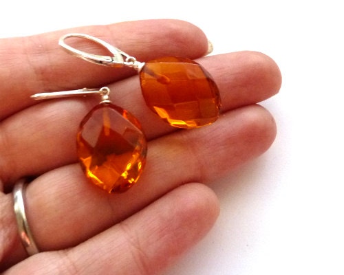 Baltic Amber Earrings Faceted Honey Natural Jewelry 1.57" 4.1 gram 925 Silver