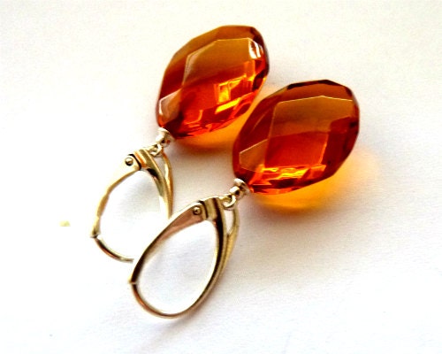 Baltic Amber Earrings Faceted Honey Natural Jewelry 1.57" 4.1 gram 925 Silver