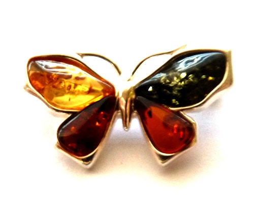 Baltic Amber Jewelry Butterfly Pin Brooch Multicolor 925 Silver