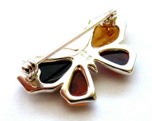 Baltic Amber Jewelry Butterfly Pin Brooch Multicolor 925 Silver