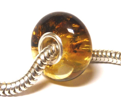 Baltic Amber Charm Bead green with inclusions for charm bracelet