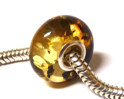 Baltic Amber Charm Bead green with inclusions for charm bracelet