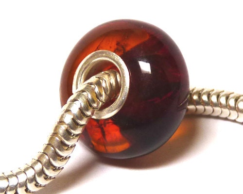 Baltic Amber Charm Bead Dark Cognac Natural Silver Core