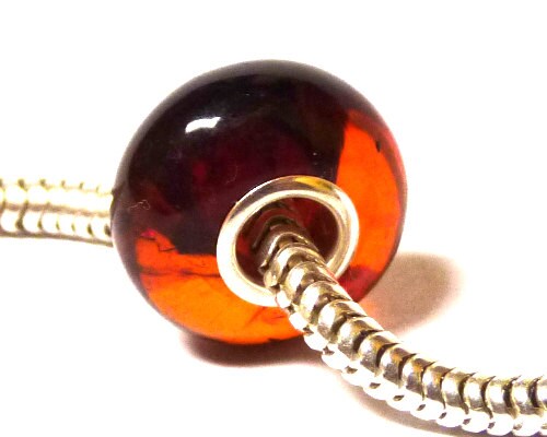 Baltic Amber Charm Bead Dark Cognac Natural Silver Core